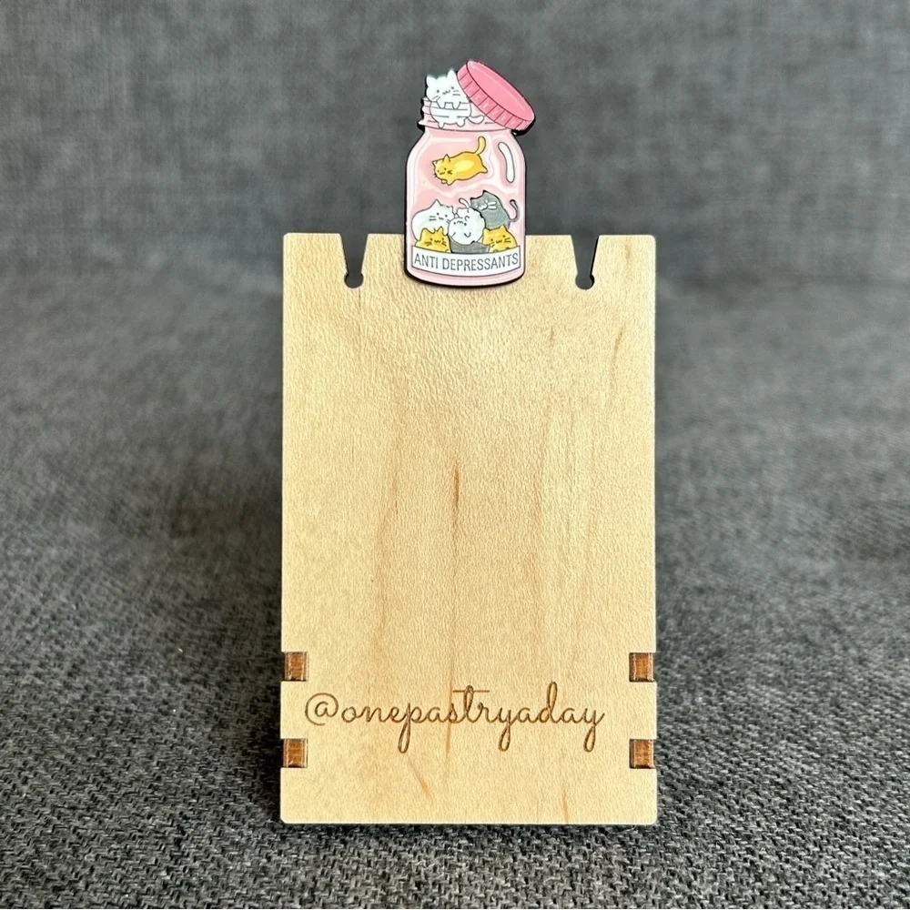 Fun, Kawaii Style ANTIDEPRESSANTS Cat Brooch Pin, Pink, Black, Gold, White